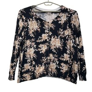 Woman Within Cardigan Sweater Size 2X Dark Floral Bloomcore Cottagecore